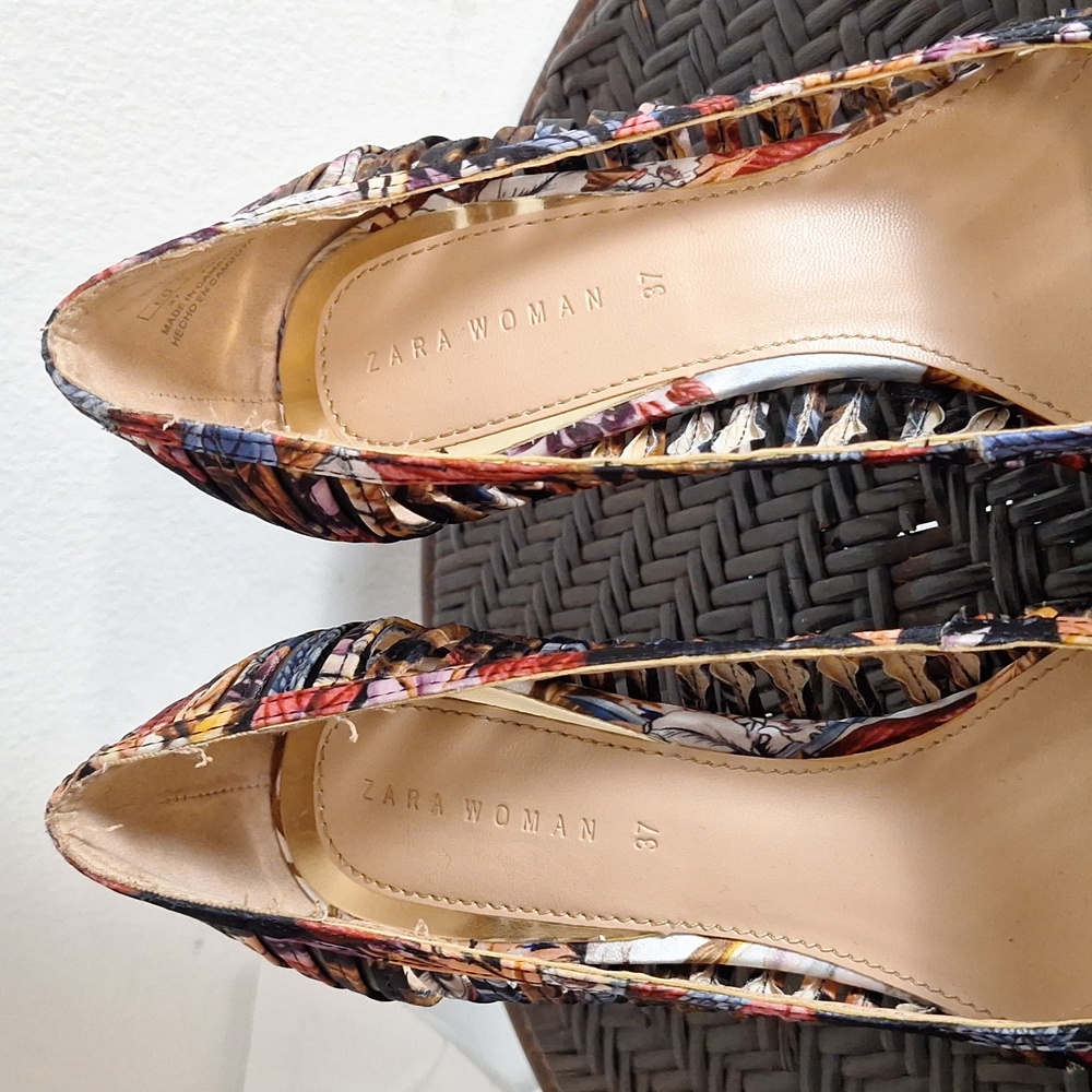 Zara Strappy Multicolor Court Heels Sz 37 6.5 - Picture 4 of 11